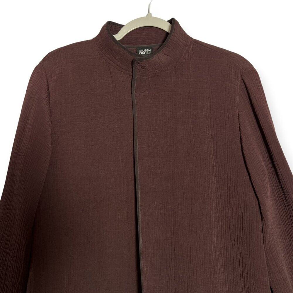 Eileen Fisher Silk Sponge Open Jacket SIZE S Maroon Brown Magnetic Collar Coat - Picture 3 of 8